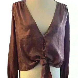 FREE PEOPLE Party Crasher Mauve Satin Long Sleeve Size XS​